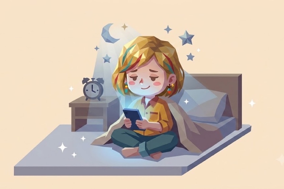 凌晨兩點還捨不得睡、黑著眼眶滑手機的報復性熬夜情境，六型職場人格插畫